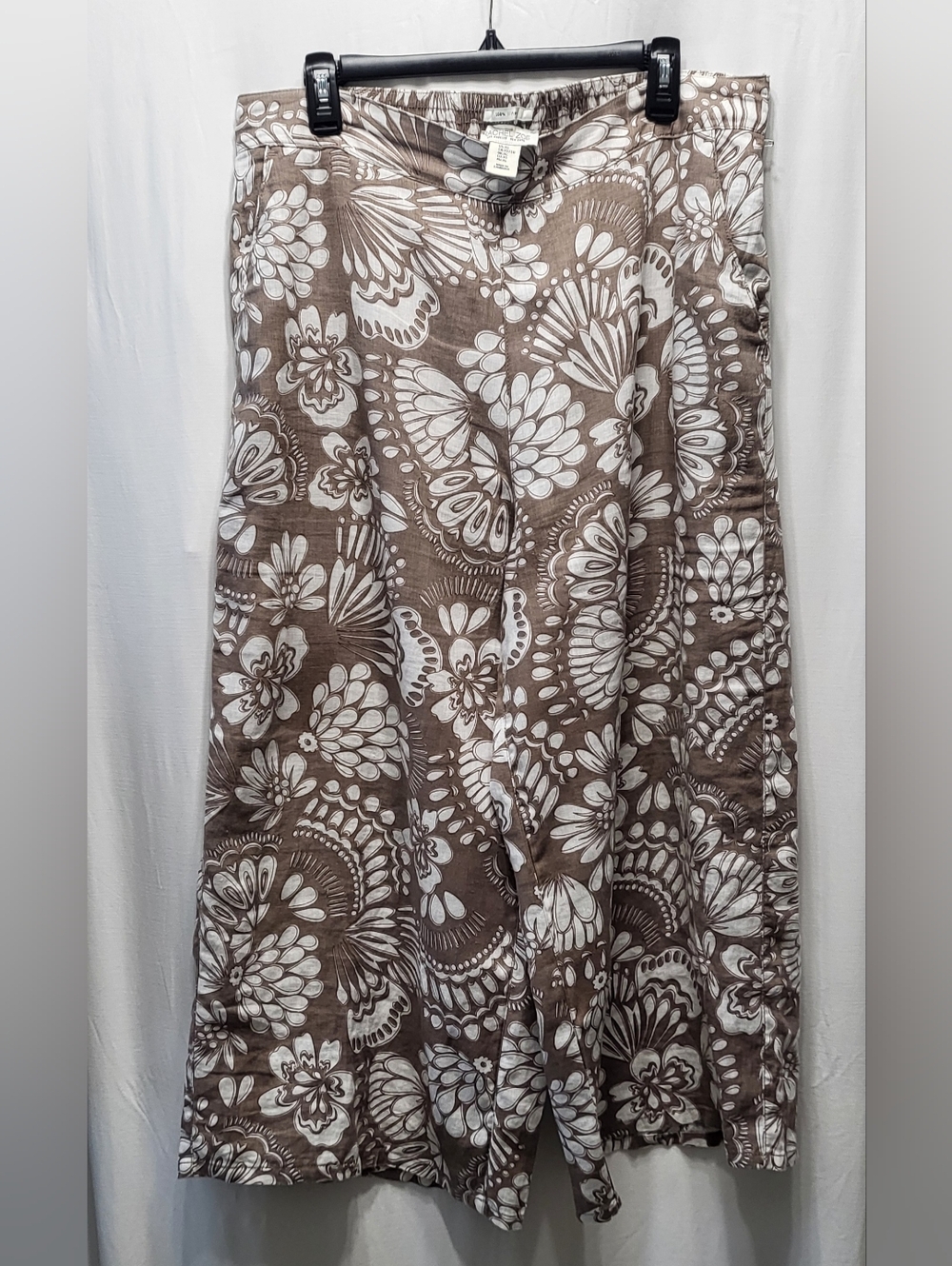 Rachel Zoe Brown and White Floral Linen Pull-On Wide-Leg Pants